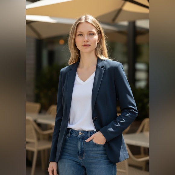 Emporio Armani Jackets & Blazers - Emporio Armani Navy Tailored Blazer Large | Stretch Minimalist Career Jacket